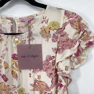 Rose & Rhyme Flutter Sleeve Top Size XS Pinks Floral Rayon Pullover Coquette